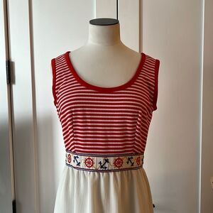 Vintage Red and White Striped Sleeveless Dress with Nautical Waistband